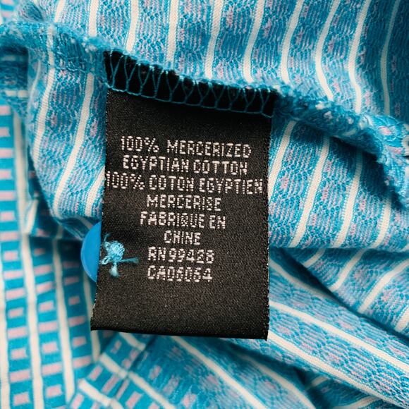 BUGATCHI UOMO Size L Blue White Squares Cotton Buttoned Polo - Picture 7 of 8